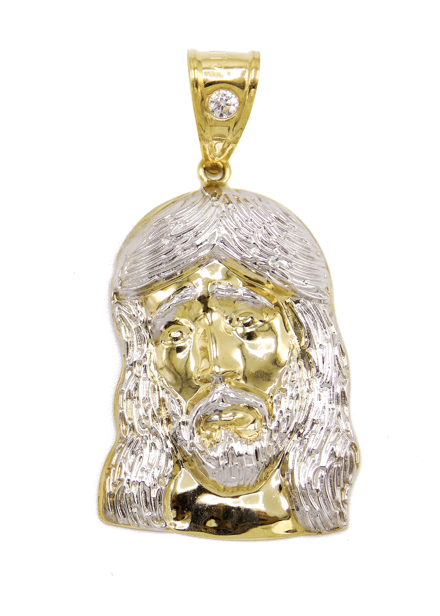 14K Yellow Gold 3D Masterpiece Diamond Jesus Head Pendant, image 2 of 4