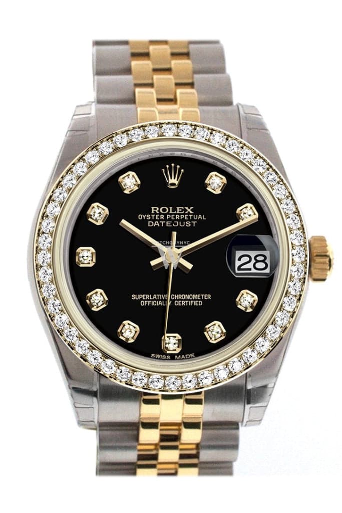 Rolex Datejust 31 Black Diamond Dial Diamond Bezel Two Tone Yellow Gold Ref. 178383 (2018)