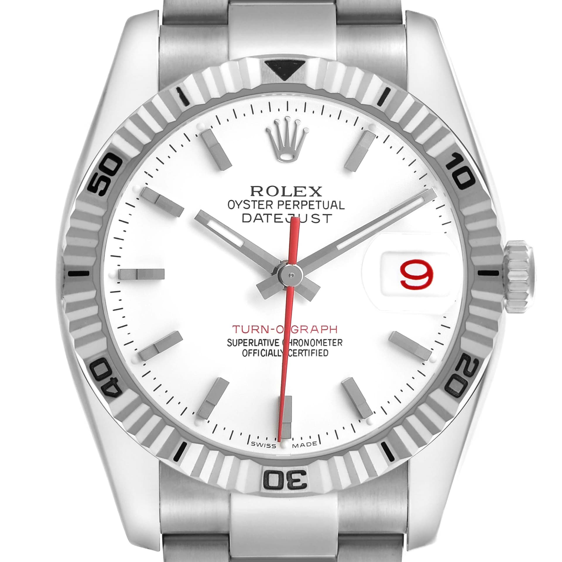 Rolex Turn-O-Graph Steel White Gold White Dial 116264