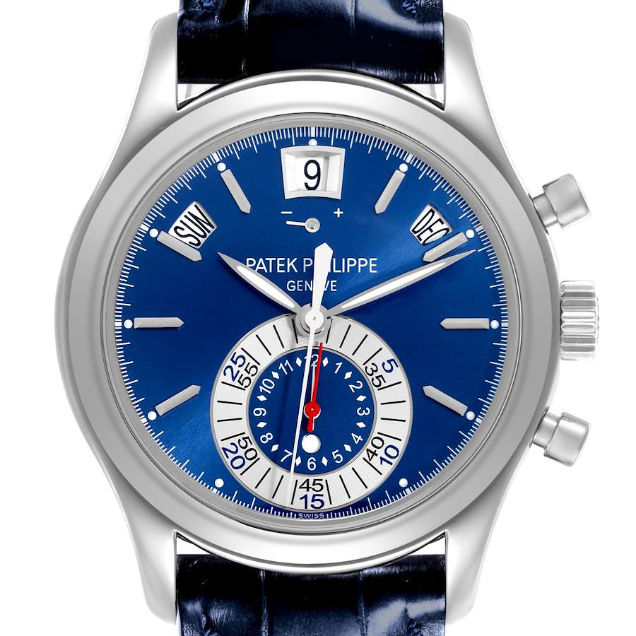 Close-up of Patek Philippe Platinum 5960P-015 with complications showcasing intricate design and craftsmanship