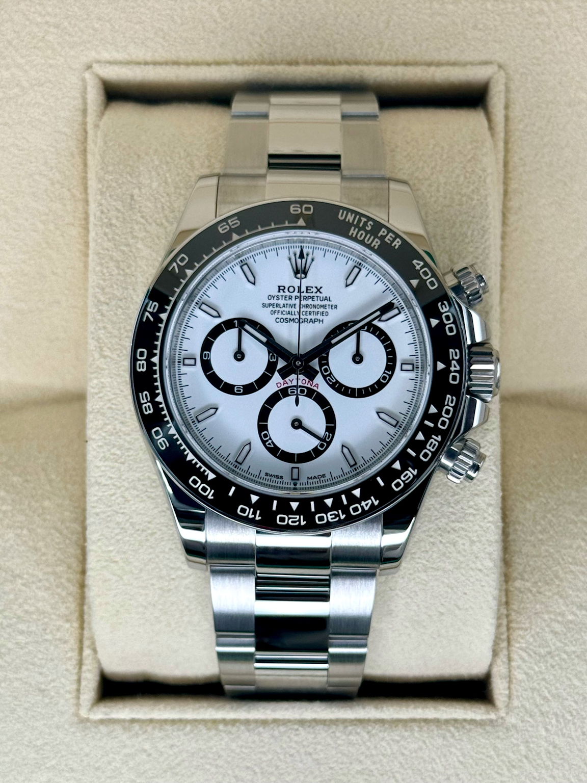 Rolex Daytona 126500LN stainless steel model with white Panda dial and black bezel