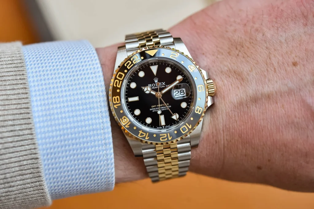 Rolex GMT-Master II two-tone steel and gold with black dial and ceramic bezel on Jubilee bracelet